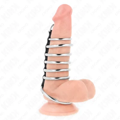 Kink - 7 anneaux pénis en métal de 3,2 cm à 5 cm connectés par du cuir