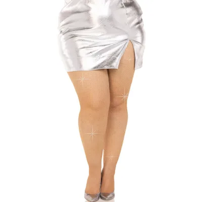 Leg avenue - crystalized mesh stockings caramel plus size