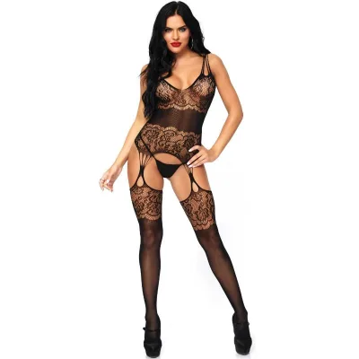 Leg avenue - strappy rose bodystocking taille unique