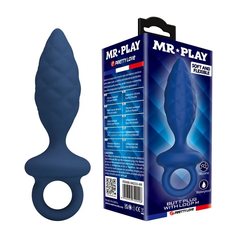 Plug anal texturé avec anneau bleu M