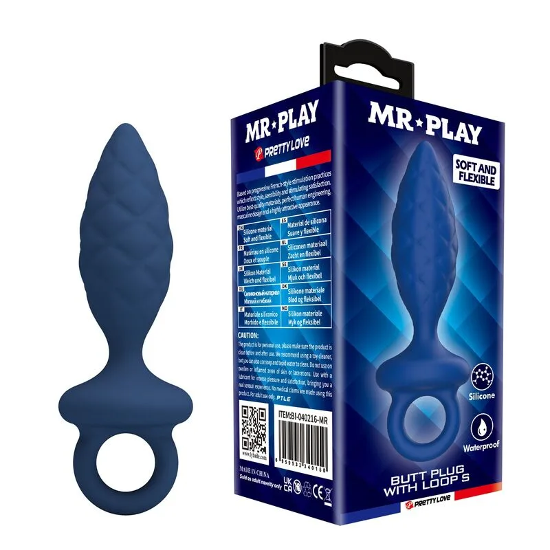 Plug anal texturé avec anneau bleu S