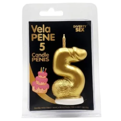Candela a forma di pene a forma di numero 5 colore oro