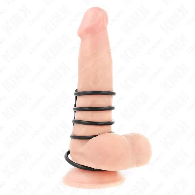 Kink - 5 anneaux pénis en silicone de 3,8 cm à 4,8 cm connectés par du cuir