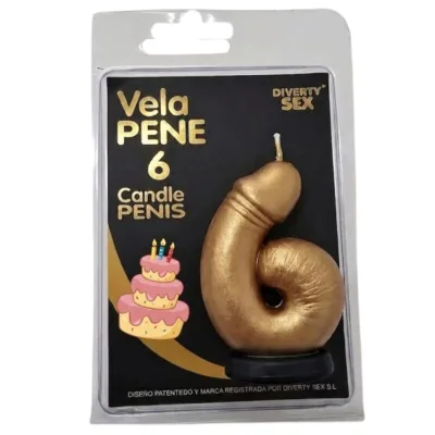 Candela a forma di pene nella forma del numero 6 colore oro