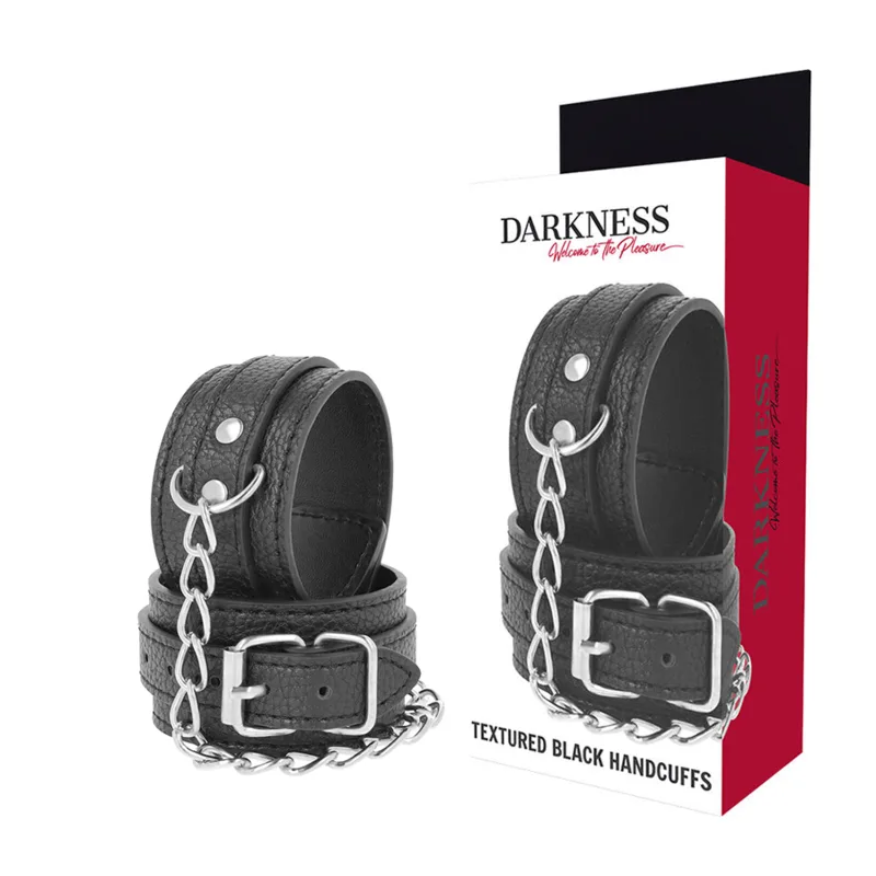 Darkness - menottes en cuir texturé noir