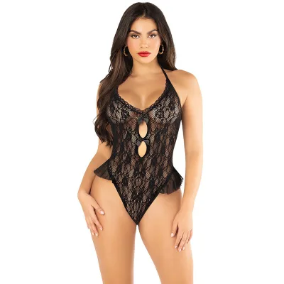 Leg avenue - zwart body met strikken en ruches one size