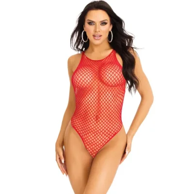 Leg avenue - net snap crotch tank bodysuit one size rood