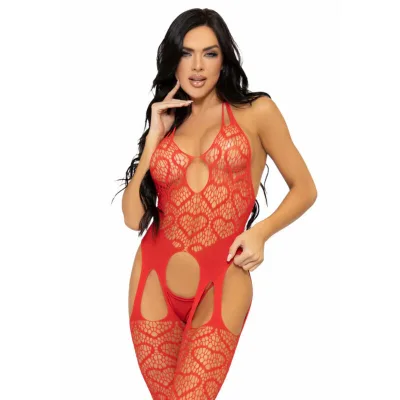 Leg avenue - net suspender bodystocking one size - red