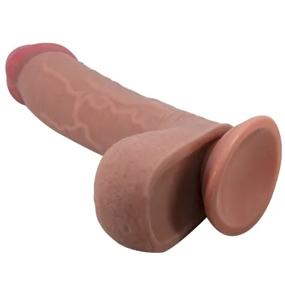 Pretty love - realistischer dildo der sliding skin-serie mit sliding skin-saugnapf braun 23,4 cm