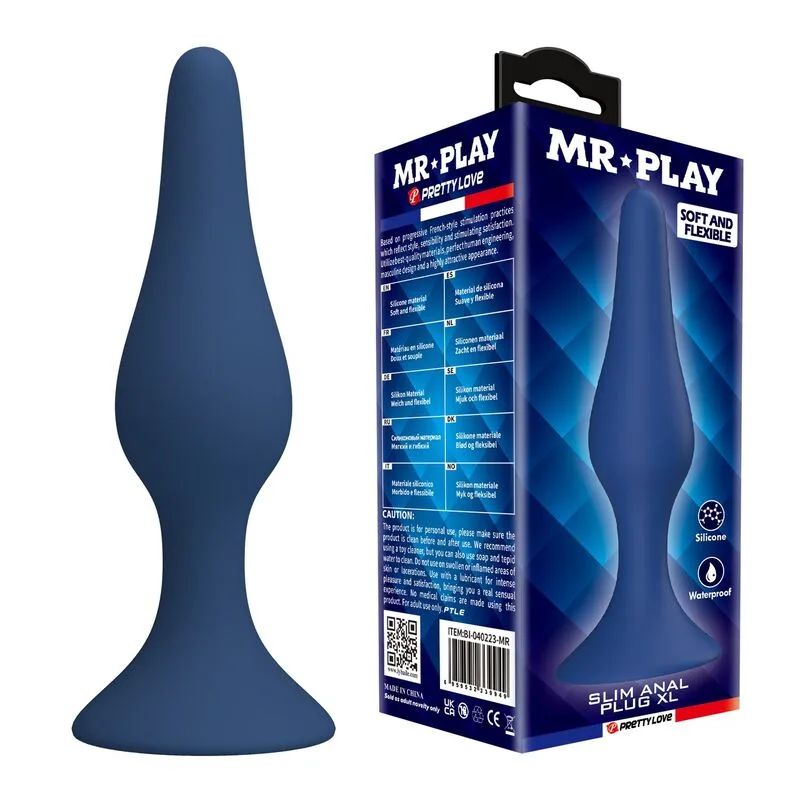 Plug anal conique en silicone bleu XL