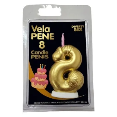 Candela a forma di pene a forma di numero 8 colore oro