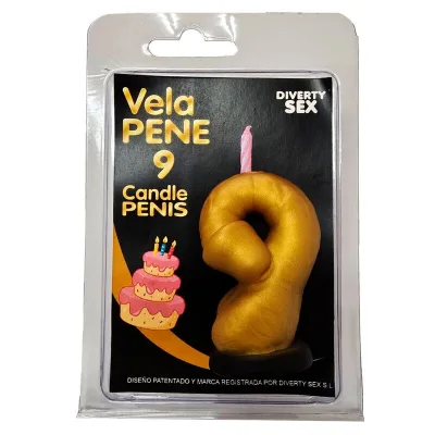 Spicy Devil - Candela a forma di pene, corrispondente al numero 9, colore oro