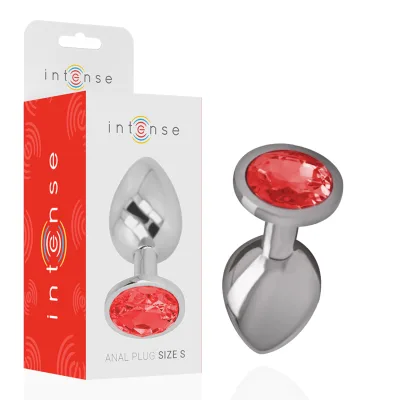 Intense - aluminum metal anal plug with red crystal size S