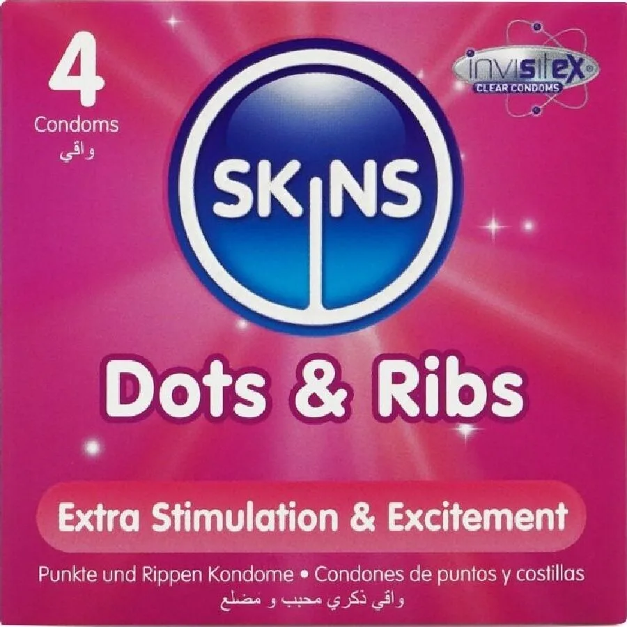 Pack de 4 préservatifs premium dots & ribs