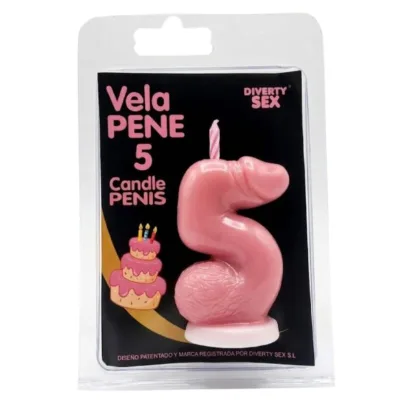 Candela a forma di pene a forma di numero 5 colore rosa