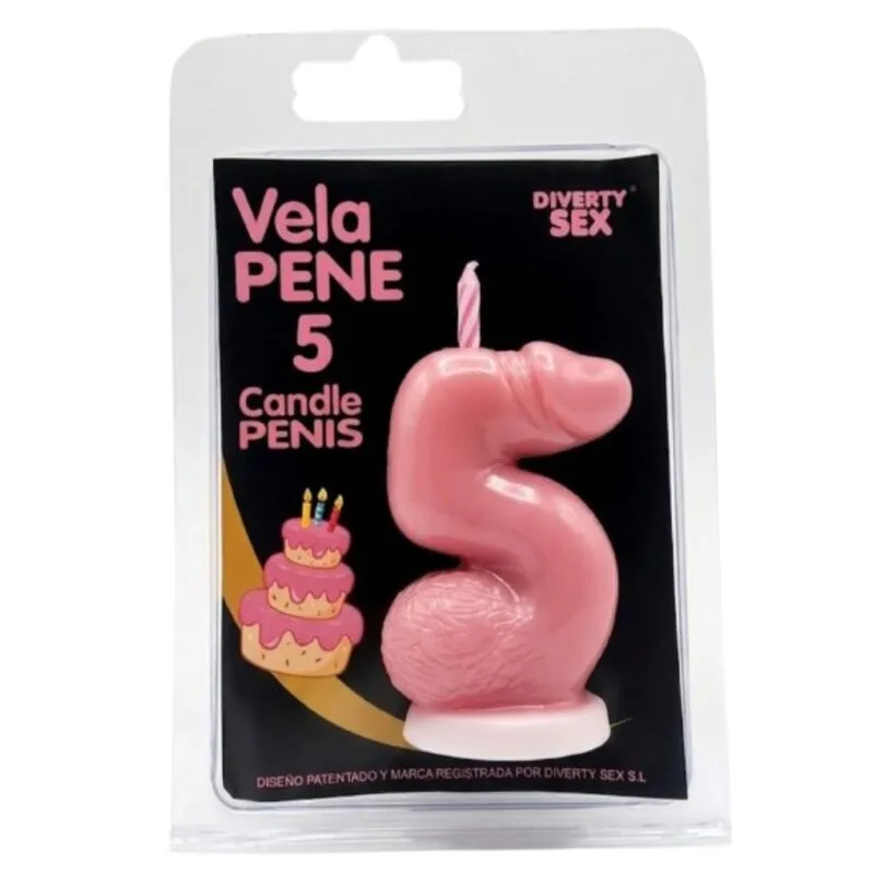 Bougie pénis en forme de chiffre 5 rose