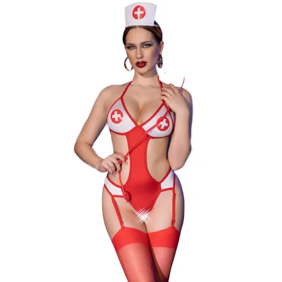 Chilirose - cr 4631 ensemble body infirmière sans crotchless rouge S/M